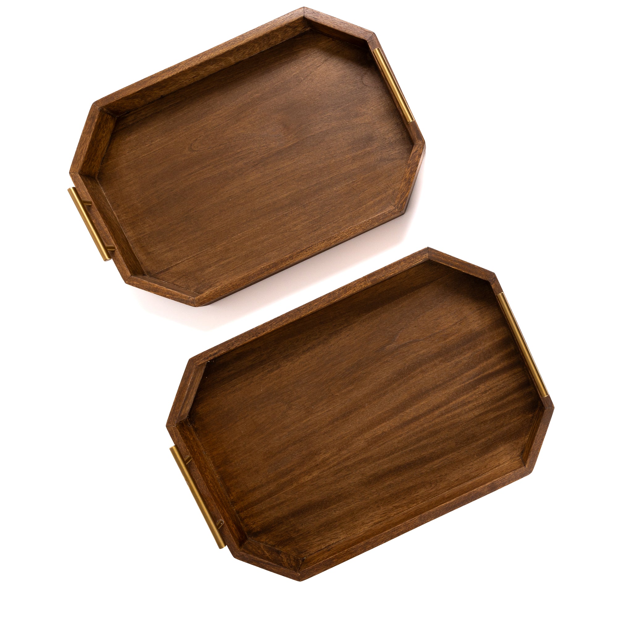 NATURAL SOLID WOODEN TRAY WITH HEXAGONAL PROFILE
