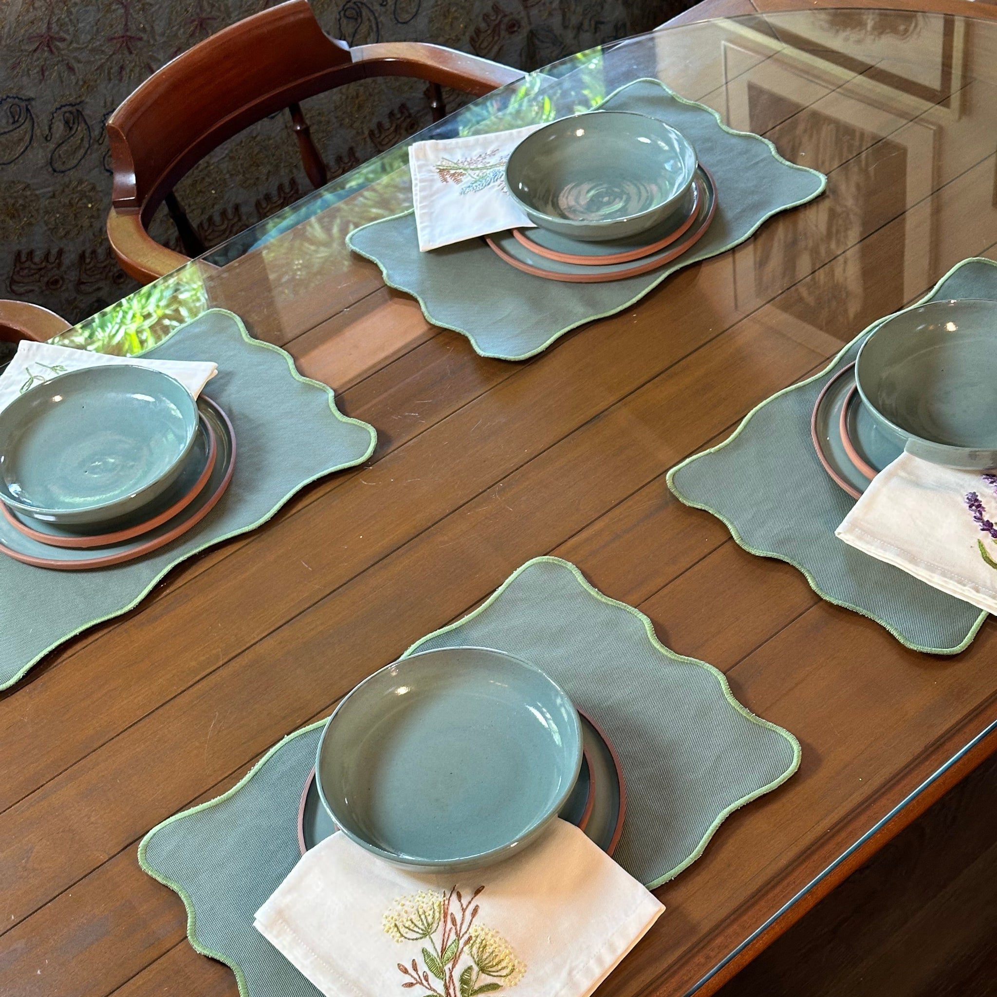 INDIVIDUAL RECTANGULAR ONDULADO VERDE MUSGO