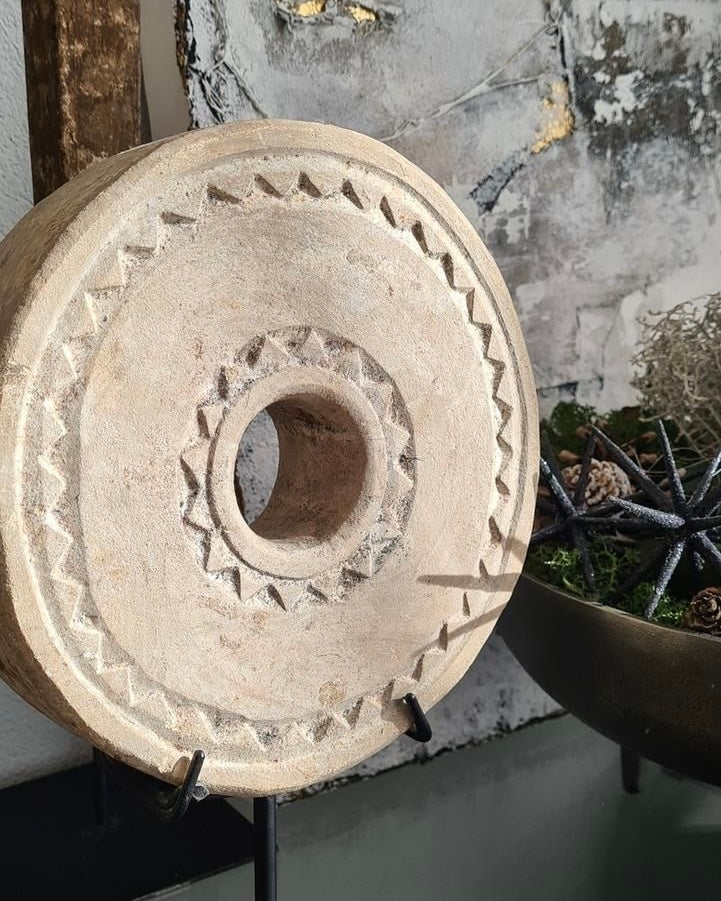 DISCO DECORATIVO DE PIEDRA CIRCULAR EN SOPORTE DE METAL (SELECCIONE COLOR)